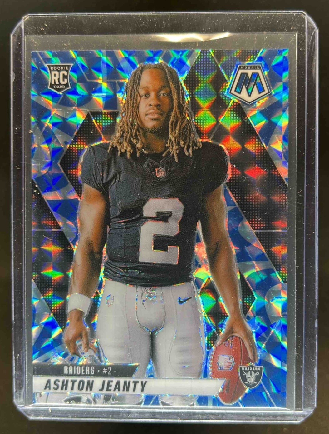 2025 Mosaic Ashton Jeanty Rookie Variation RC Reactive Blue Prizm #287 Raiders