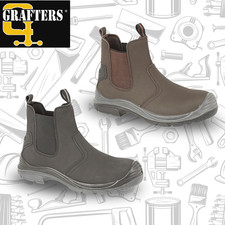 Mens Grafters Safety Dealer Boots Pull On M371 Leather Slip On Steel Toe Caps