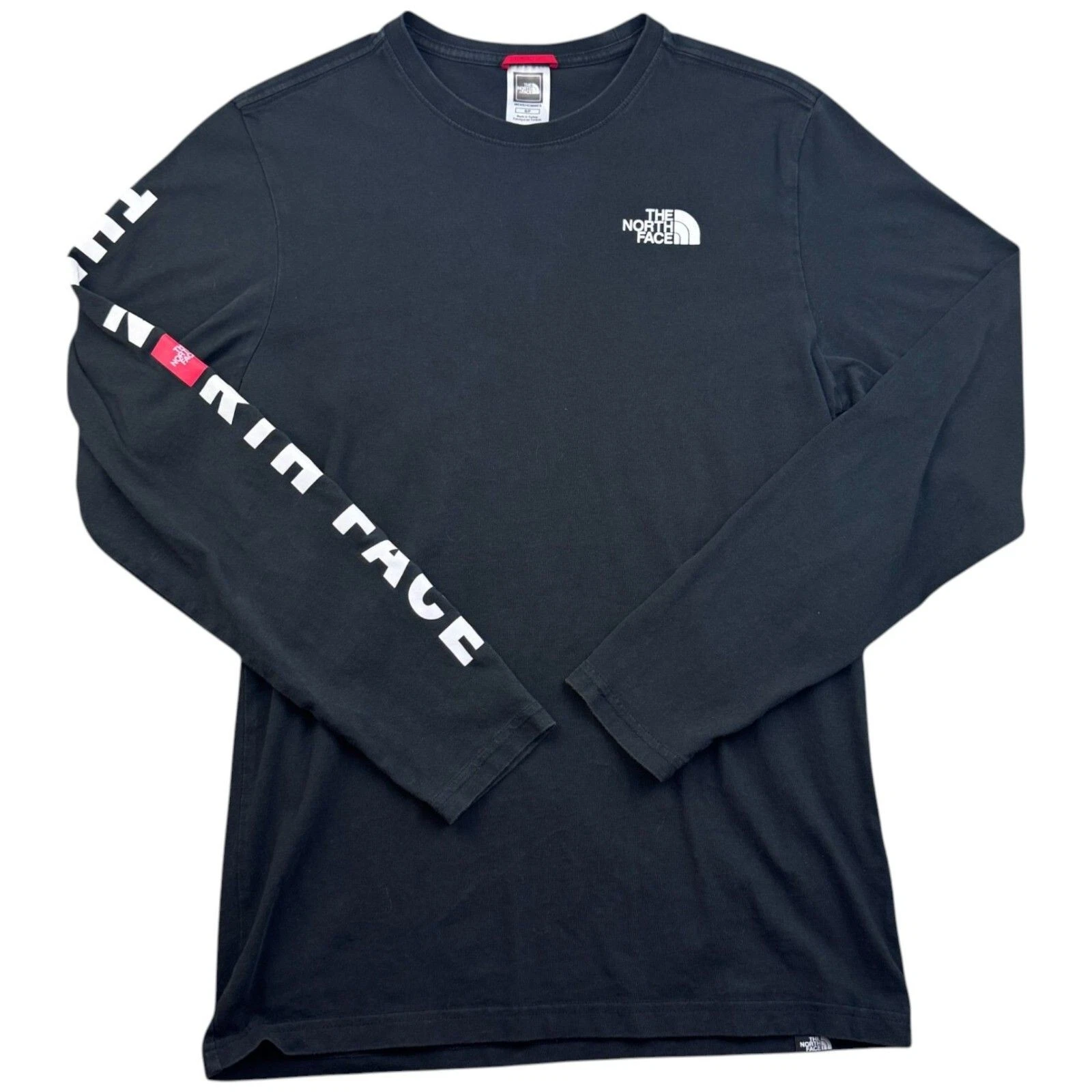 The North Face T Shirt Small Men's Black Cotton Long Sleeve Walking Hiking