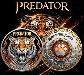 🐯Silberfarbige Münze Predator Tiger Wildkatze Katze Tatze "Dominus Ferae"🐯