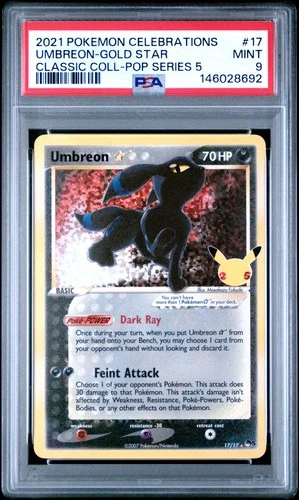 2021 POKEMON CELEBRATIONS CLASSIC COLL #17 UMBREON-GOLD STAR PSA 9
