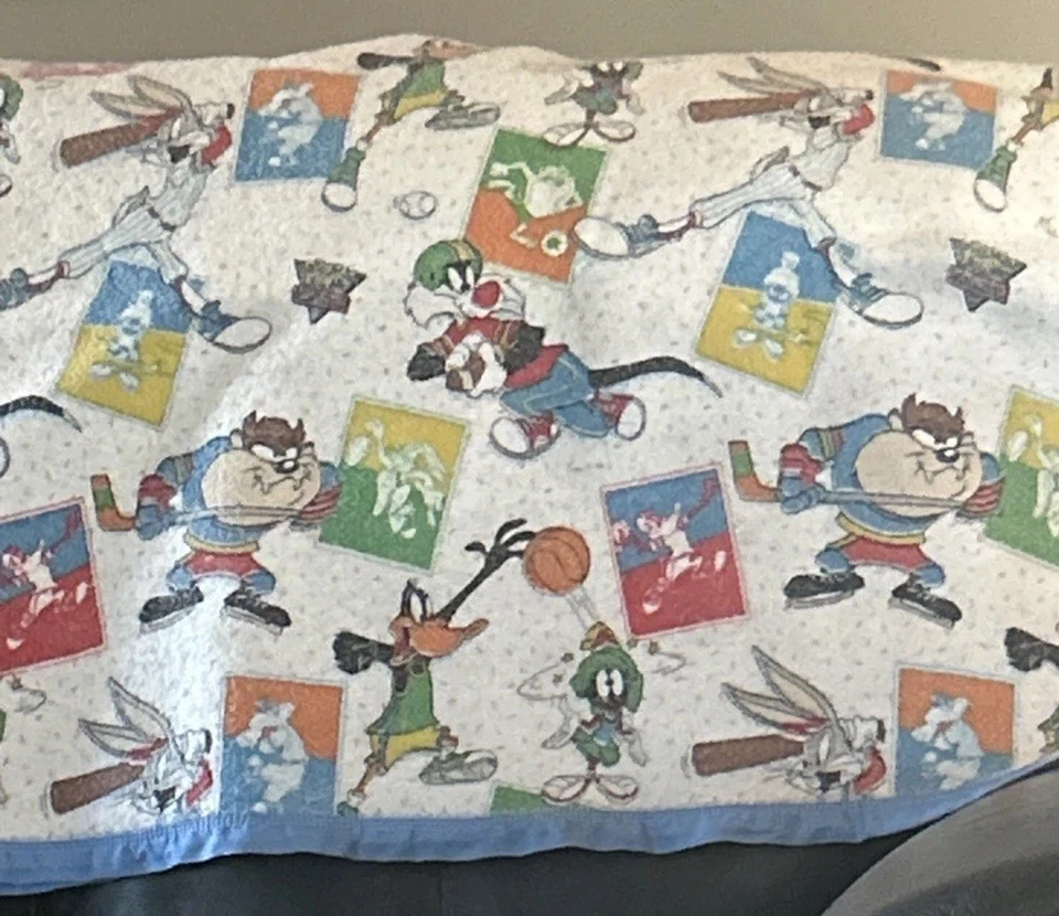 Manta de colección años 90 Warner Bros. Looney Toons Space Jam borde satinado. Foto 3 de 4