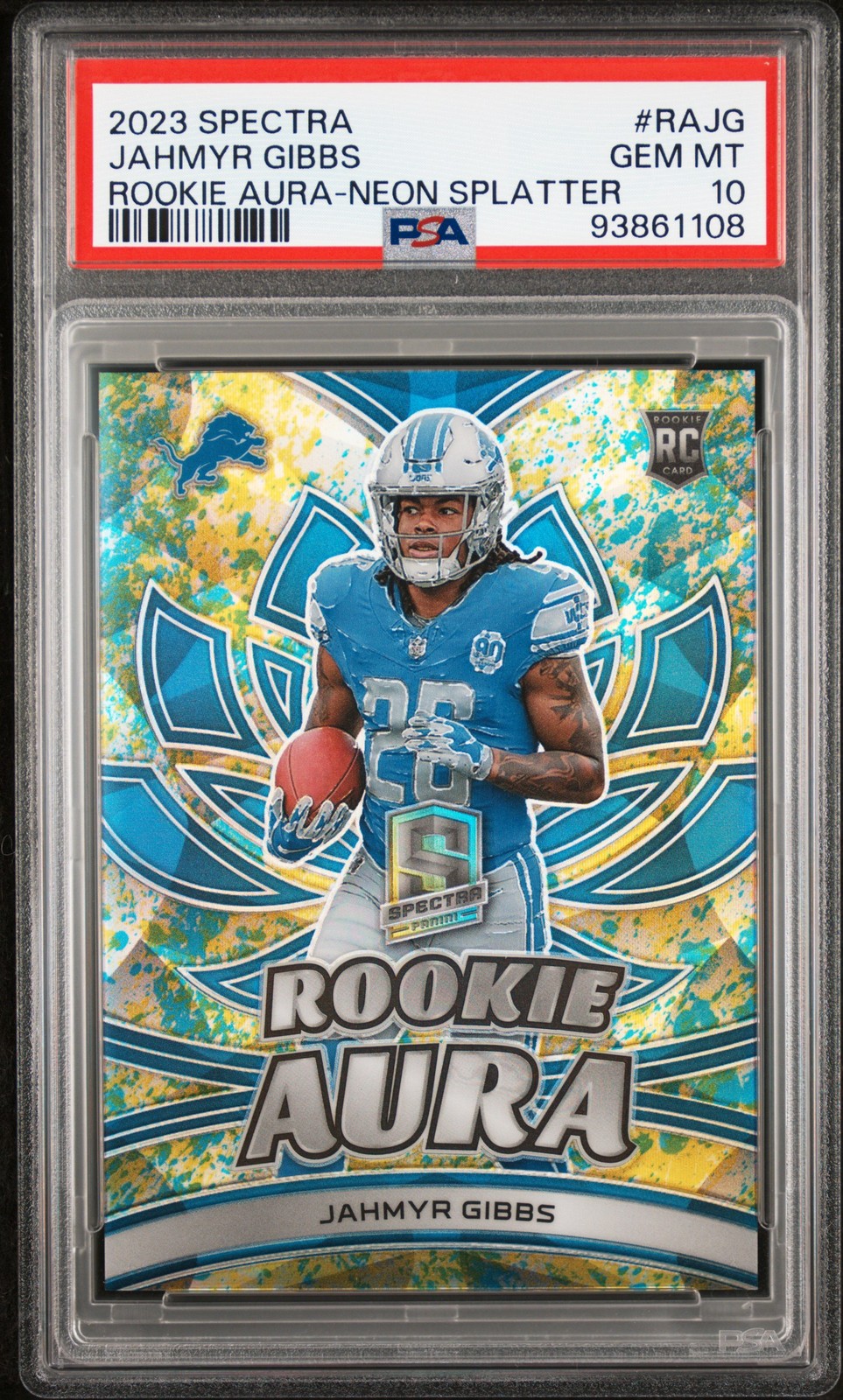 Jahmyr Gibbs Panini Spectra Rookie Aura #RAJG Neon Splatter
