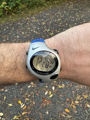 Vintage Nike Triax Watch Rare Silver Blue WG40-0010 Working Used