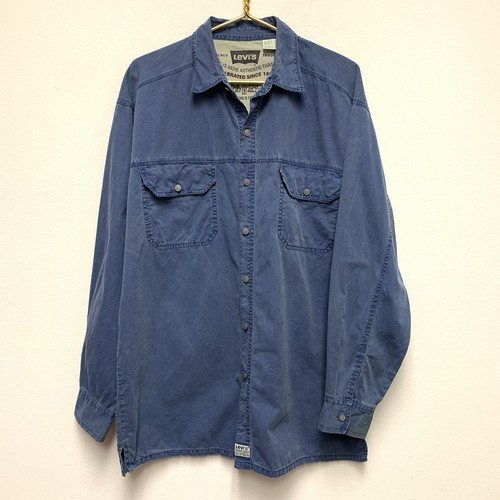 Levi's, Vtg Levis Twill Button Down Work Shirt Size Large Blue Workwear Cotton 90s 1995
