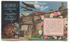 Sacramento CA Convention City Beautiful Sutters Fort Fold Out Open Postcard