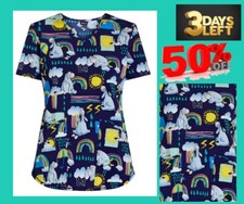 Scrubstar SIZE M Disney Winnie the Pooh Eeyore Print V-Neck Scrub Top NEW