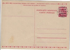 Bohemia/Moravia 1940 German Occup. PC w/ Prague favor cxl. Unaddressed,   (a3928