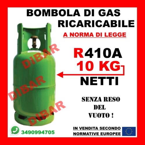 BOMBOLA DI GAS R410A 10KG NETTI FRIGO CLIMA RICARICABILE - Afbeelding 1 van 1