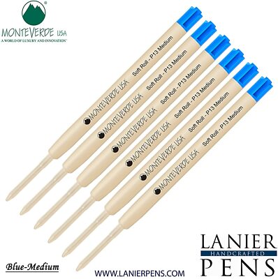 6 Pack- Monteverde P13 SoftRoll Ballpoint Refill Blue Medium Tip 0.7mm