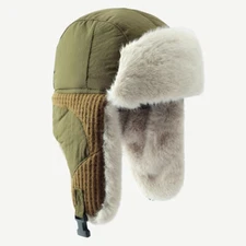 Lady Faux Fur Lined Earflap Hat Winter Trapper Aviator Cossack Cap Warm Ski Hat