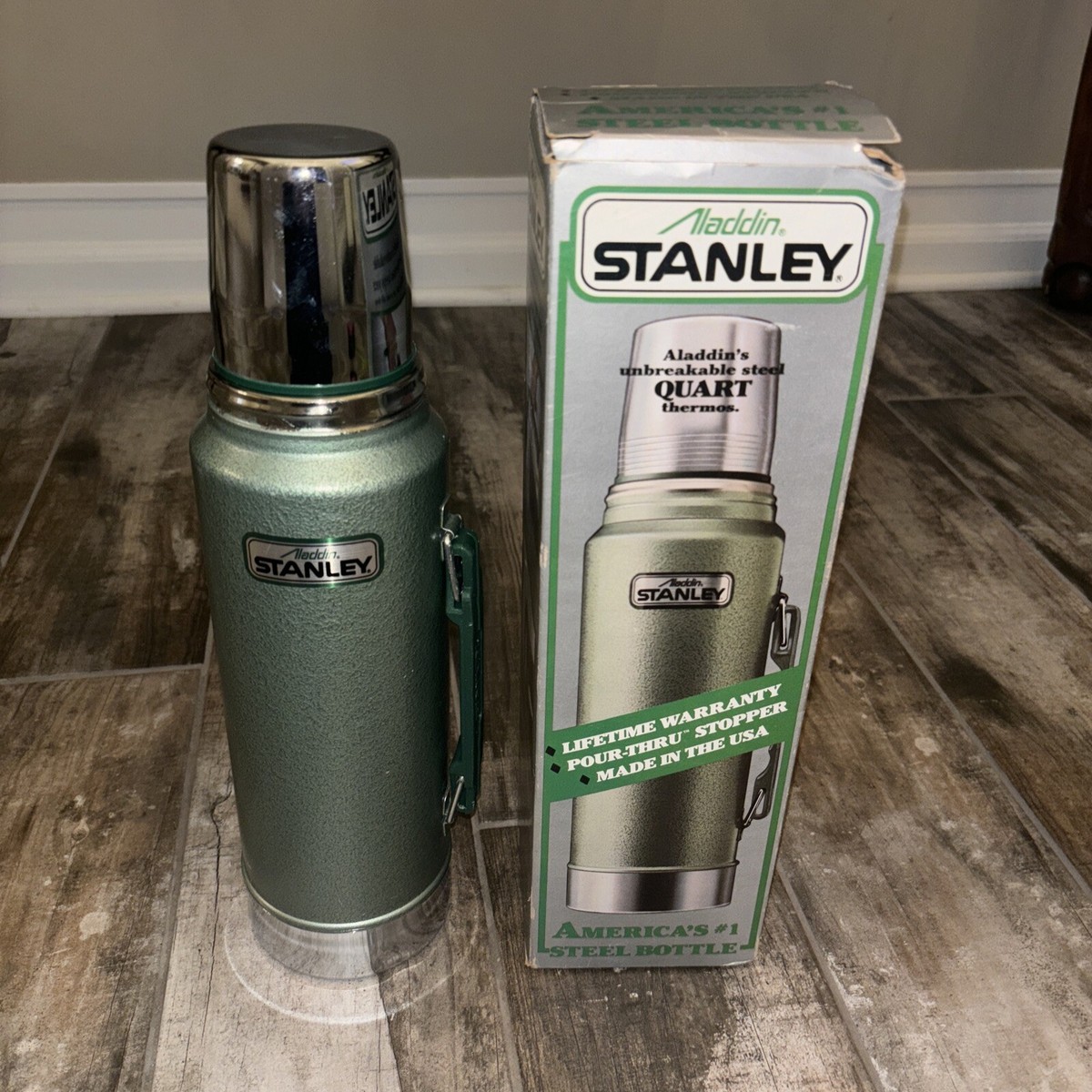 Vintage Stanley Aladdin Green Bottle Thermos A-944DH Quart w