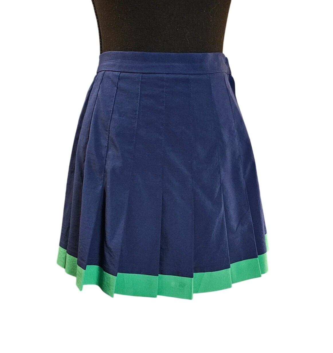 Vintage Quantum Sports Navy Green Pleated Tennis Skirt with Zipper Closure