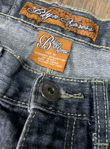 Brooklyn Express Wide Leg Jeans Blue Denim Embroidered Boys 16 Hip Hop Street - Picture 8 of 10