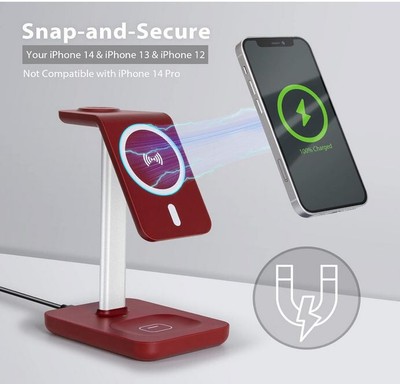 RED 3 in 1 Wireless Charging Station 15w Wireless Charger iPhone Airpods Magsafe
