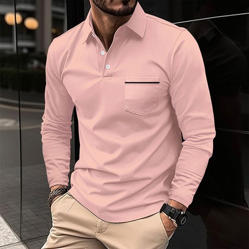Mens Henley Long Sleeve T-Shirt Top Plain Button Up Grandad Neck Pullover Autumn - Picture 17 of 27