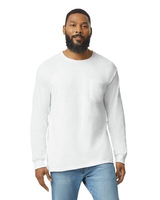 GD185 Gildan 2410 Adult Long Sleeve Ultra Soft Cotton Casual Pocket T-Shirt