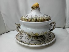 Elegante antica zuppiera in porcellana dipinta a mano 17 x 21 x 14 cm.