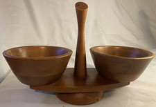 Vintage Kustom Kraft Black Walnut Spinning Serving Tray 2 Bowls Made in USA