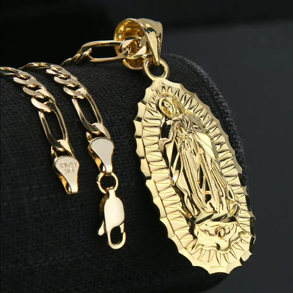 Cadena Para Virgen Colgante De Oro 14k Chapado Collar Cubano Fina eBay