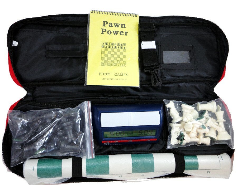 Superior Chess Combo Bag/Board/Pieces w/ DGT NA Digital Chess Clock