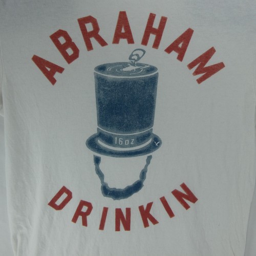 T-shirt vintage American Eagle uomo bianca S divertente Abraham bere vestibilità classica - Foto 2 di 4