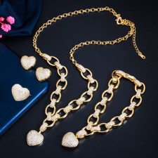 4pcs Women Love Heart Shape Cubic Zirconia Gold Plated Wedding Jewelry Set Gift
