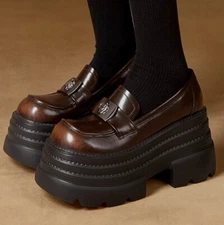 Thick Sole Ankle Boots Women Genuine Leather Mary Janes High Platform Creepers