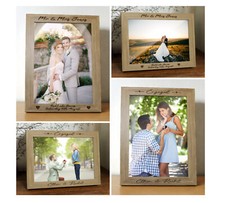 Image of Personalised Laser Engraved Photo Frame: Mr & Mrs / Engaged - Perfect Gift!