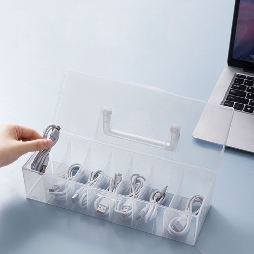 Flip Cover Desktop Organizer Dustproof Cable Container Charging Line - Photo 3/12