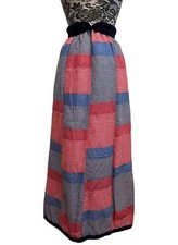 J. Estes Skirt Vintage 70s Patchwork Quilted Maxi Red Blue Flowy Boho Prairie M