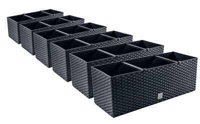 6X Blumenkasten Blumentopf Rattan-Optik Pflanztopf Balkonkasten Anthrazit