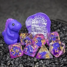 Sage's Familiars - Baby Purple Dragon Familiar Resin Polyhedral Dice Set | DND