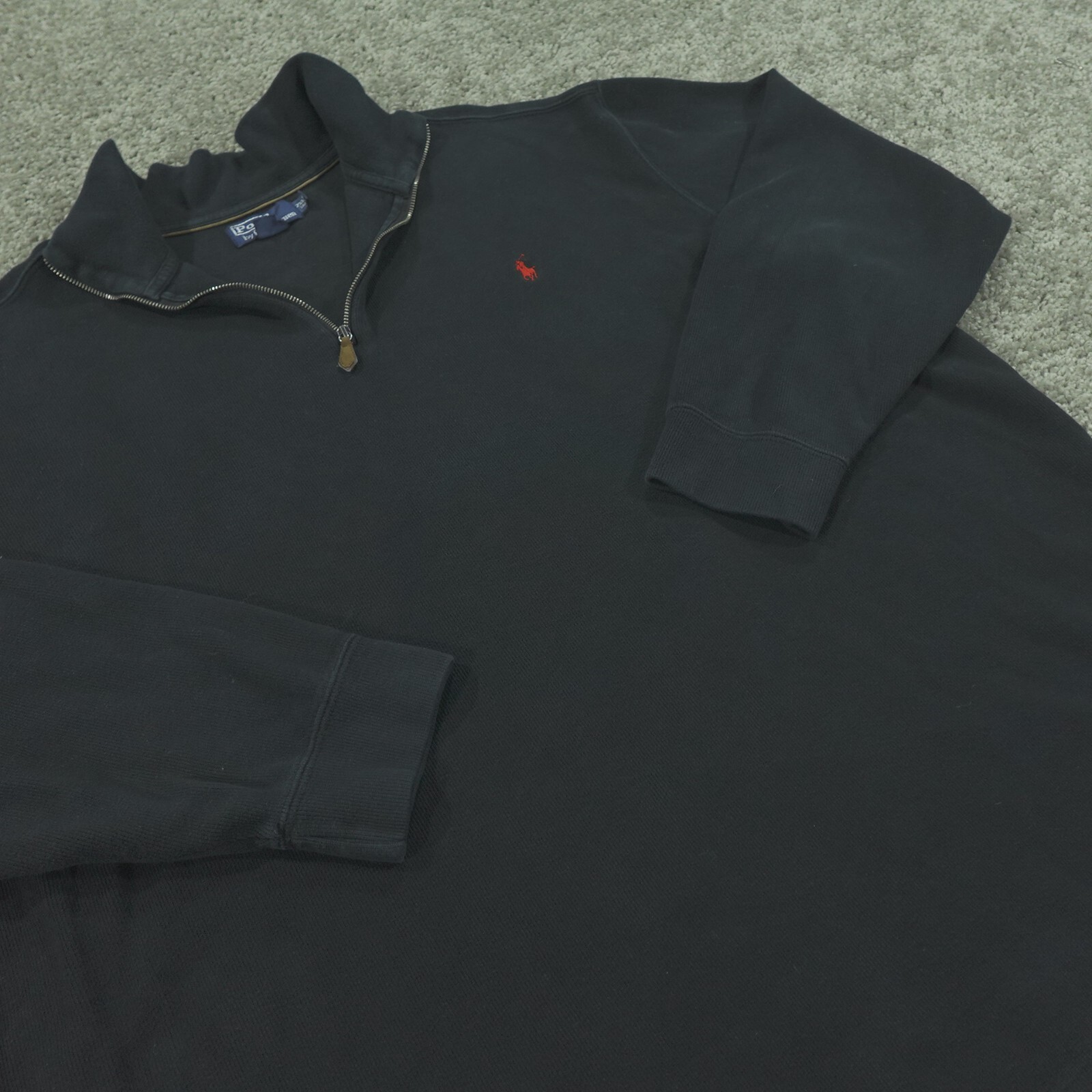 Polo Ralph Lauren maglione uomo 2XLT 1 4 zip pull over nero piccolo pony felpa