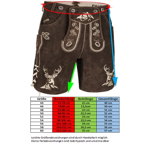 PAULGOS Hombre Pantalones Tradicionales Cuero + Tiras Cuero Auténtico Cortos 3 Colores 44-60 HK4 - Imagen 16 de 16
