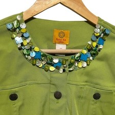 Ruby Rd Green Embellished Jacket Beaded Collar Statement Artwear Career Chic
