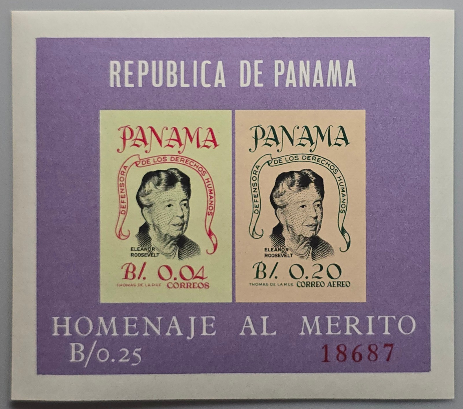 Panama Eleanor Roosevelt Souvenir Sheet Homenaje al Merito B/0.25 Mint NH