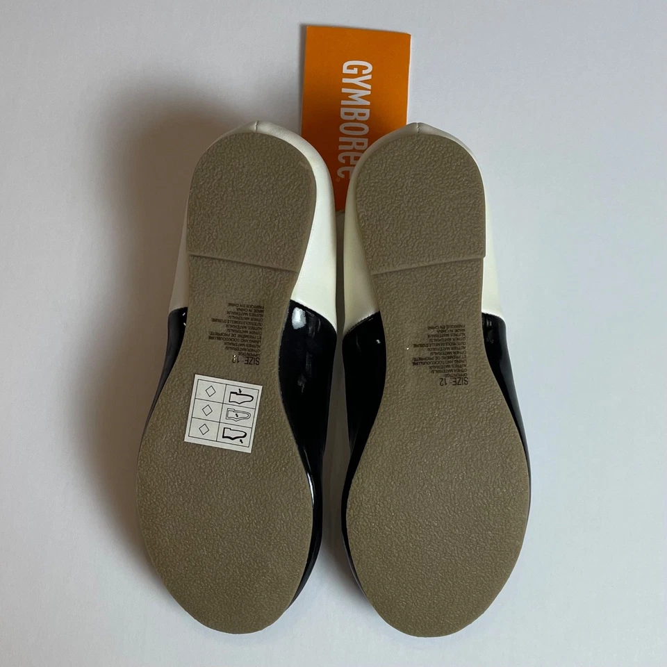 VESTIDO SAPATOS novo com etiquetas meninas 12 Gymboree POSH & PLAYFUL preto/branco couro envernizado falso - Imagem 2 de 4