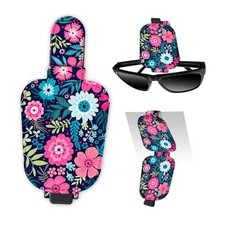 Leather Magnetic Sunglass Holder for Car Sun Visor, Cute Eyeglass Navy Floral