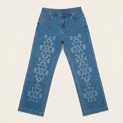 I & B Trendy Blue Jeans with Geometric Design