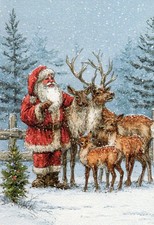 Grußkarte * Kunstlerkarte* Vintage Weihnachten * Weihnachtsmann und Rentiere