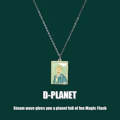 D-Planet Animation Pendant Necklace Green Gold Metal Enamel Character Jewelry