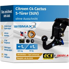 ANHÄNGERKUPPLUNG vert. abnehmbar passt für Citroen C4 Cactus ab 18 +7pol E-Satz