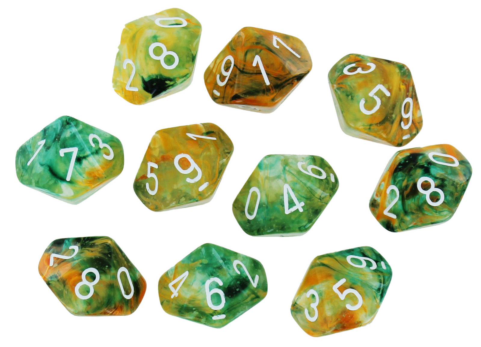 Шахматная туманность Весна/белый набор из десяти кубиков d10