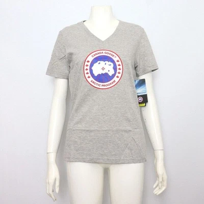 Canada Goose Graue Logo V-Ausschnitt Damen T-Shirt 6114L 152318060 - Bild 1 von 4