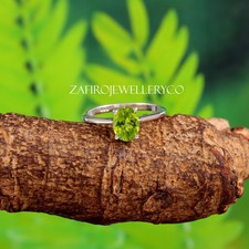 Peridot Ring, 925 Sterling Silver, August Birthstone, Solitaire Ring, Pave Ring