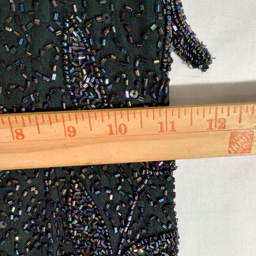 Vintage 90s JMDC Evening Gown Prom Dress Silk Black Iridescent Floral Sequin - Picture 15 of 15