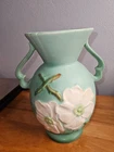 Vintage Weller Pottery Vase/ Urn Dogwood/ Wild Rose 1930's Green  9.5" Tall