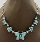 Butterfly Floral Statement Necklace – Turquoise Enamel Vintage Style