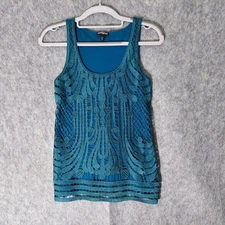 Express Women Top Xs Embroidered Layered Tank Turquoise Boho Festival Feminine